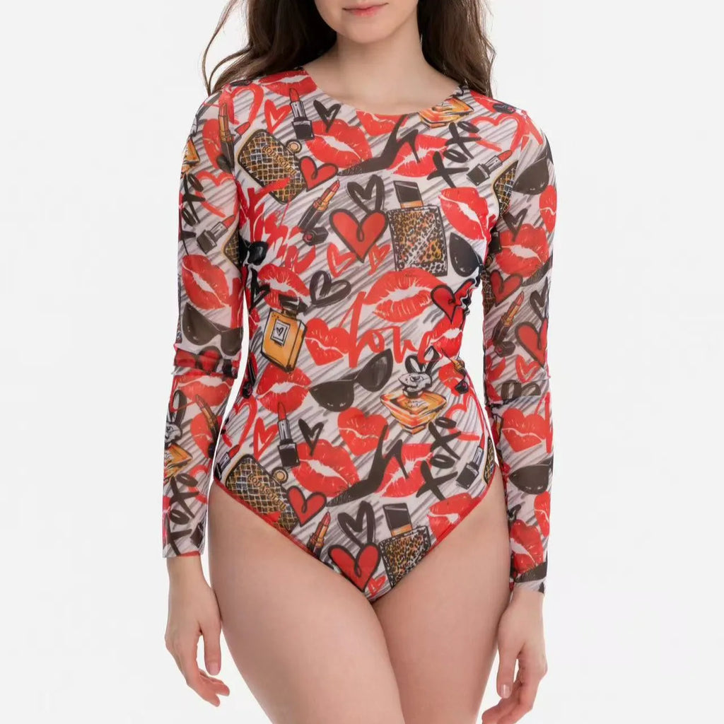 2026 New Women's Patchwork One-Piece Swimsuit Long Sleeve Sports Swimwear Sexy Backless Beach Wear Bather Surfing Suit