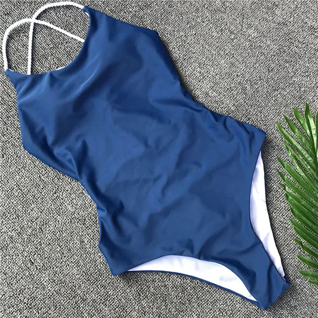 Criss Cross Backless Women Swimwear One Piece Swimsuit Female Monokini High Cut Leg Bather Bathing Suit Swim Beach Wear Lady