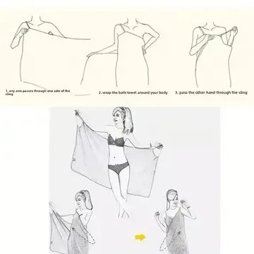 Women Gauze Bath Dress 1pc Black White Contrast Camisole Bathrobe, Soft Absorbent Wearable Bath Towel for Shower Spa Home