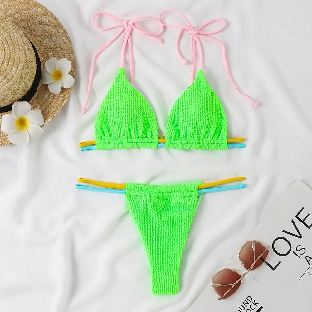 2026 New Fashion Sexy Bikini Solid Swimsuit Women Swimwear Push Up Set Brazilian Bathing Suit Summer Beach Wear Swimming