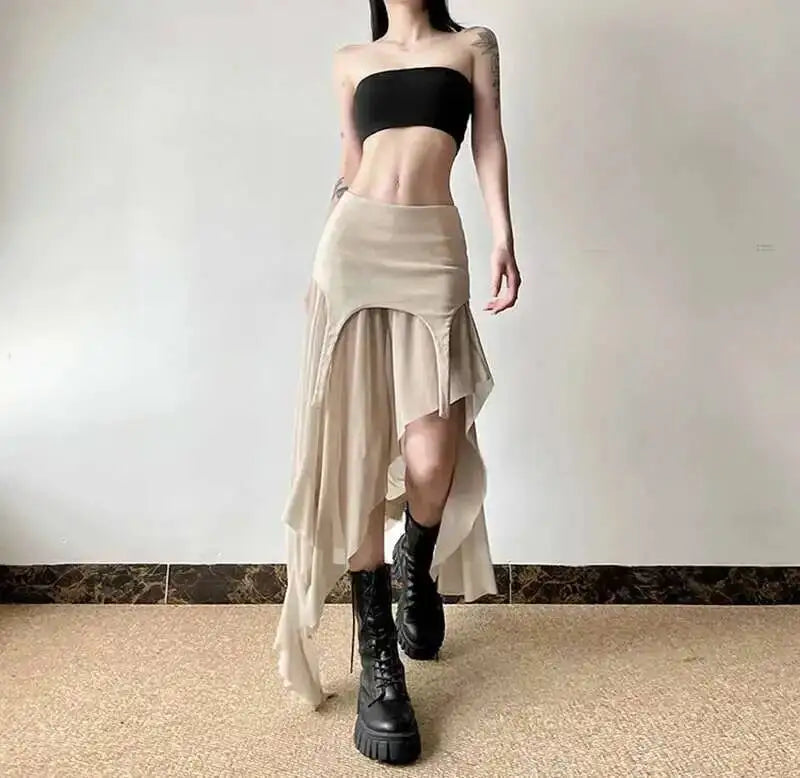 Sexy Irregular Y2K Skirts Women Vintage American High Waist Slim Slit Long Skirt Casual Lady Streetwear Retro Summer Skirts XGM8