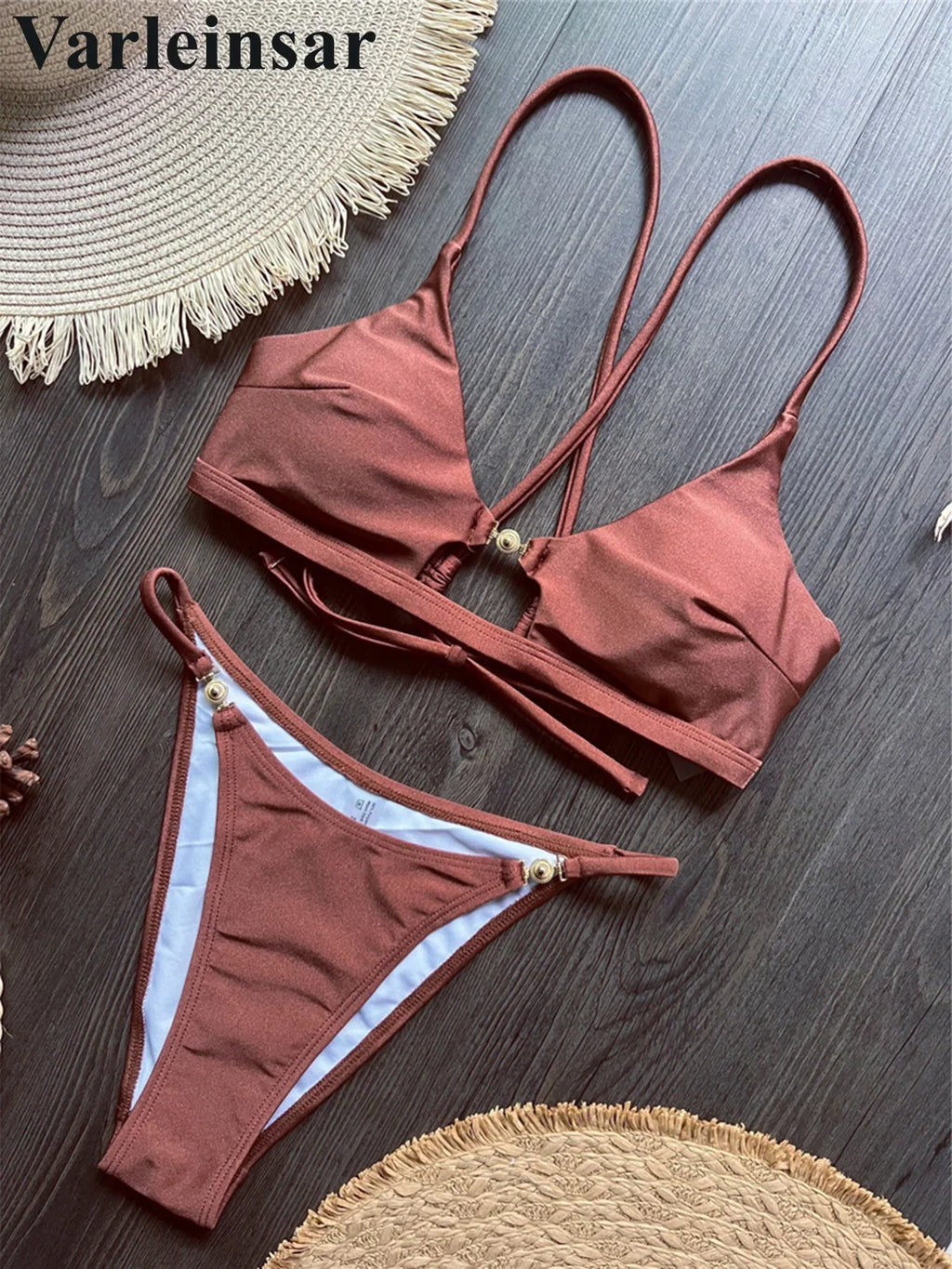 7 Colors New Cross Back Bikini Female Swimsuit Women Swimwear Two-pieces Bikini set High Leg Cut Bather Bathing Suit Swim V8252