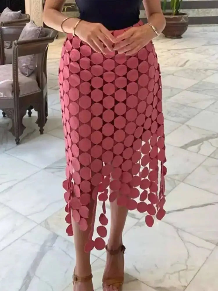 Dot Solid Minimalist Casual Skirt For Women High Waist Patchwork Zipper Irregular Hollow Out Skirts Female Fashion New OPM8