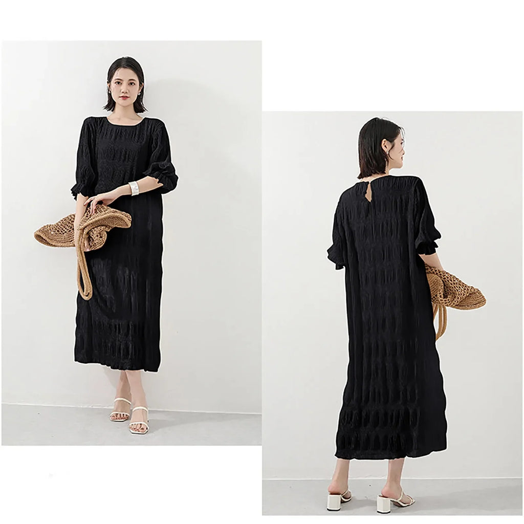 Long Dresses For Women Casual Summer Trendy Boho Style Pleated Cover Up Vestidos Daily Wear High Quality Elegant Maxi Dress