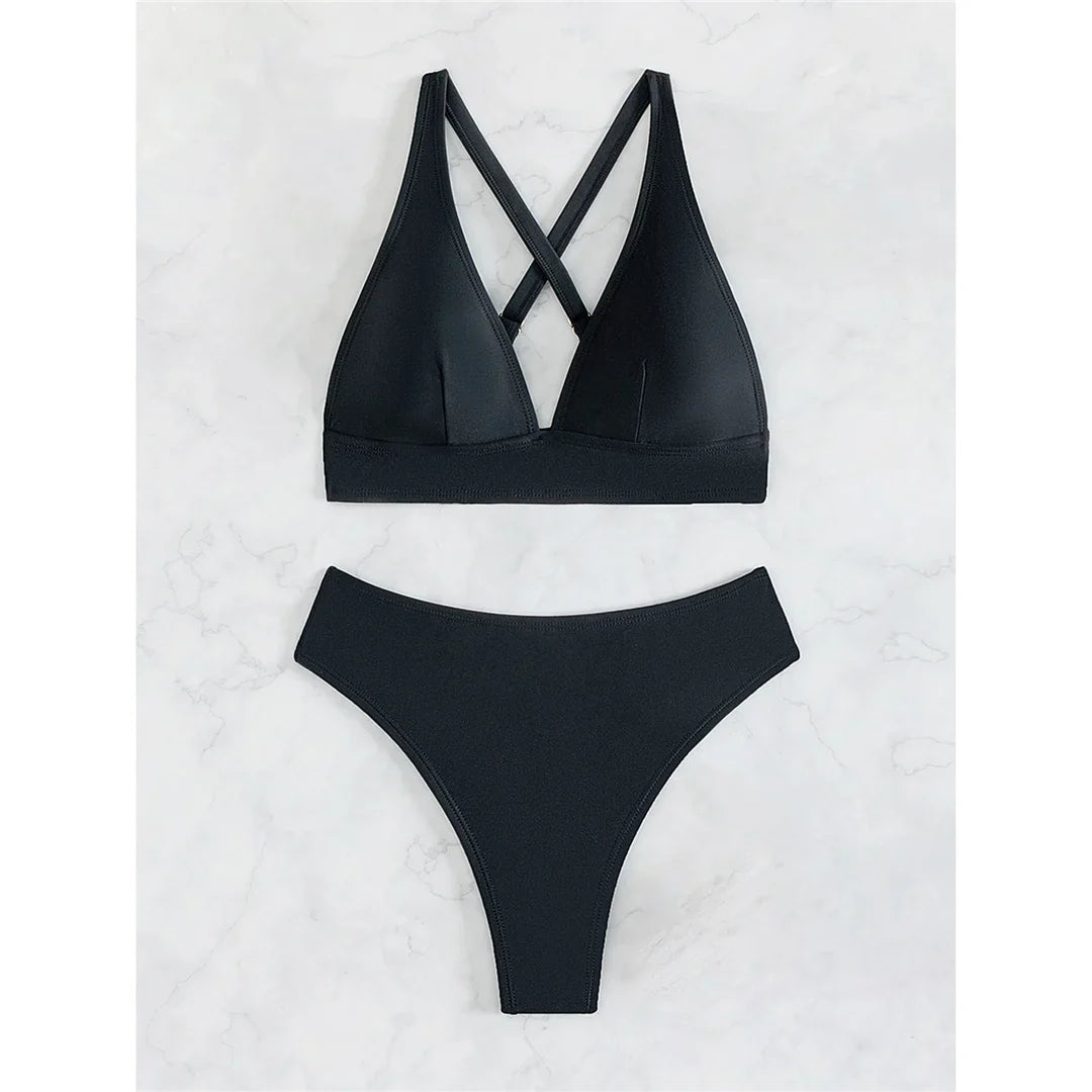 S - XL Cross Back Mini Micro Thong Bikini Female Swimsuit Women Swimwear Two-Pieces Bikini Set Bather Bathing Suit Swim V5022