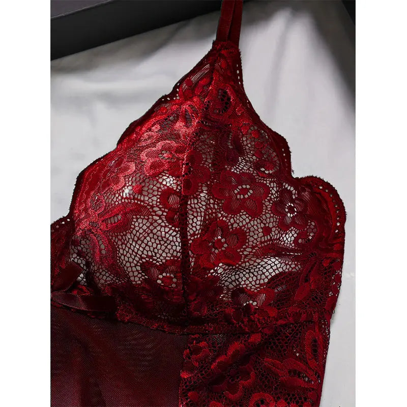 Summer Sleep Shirts Sexy Lingerie Women Mesh Nightgown Exquisite Ultra-thin Lace Embroidery Pajamas Hot Sleepwear With Thongs