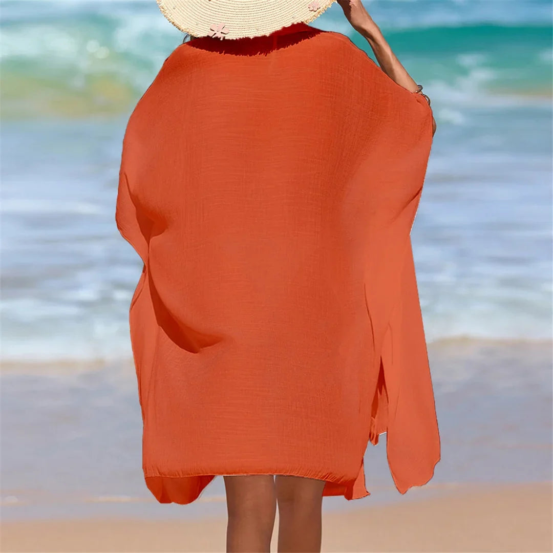 4 Colors Short Sleeve Long Shirt Top Blouse Tunic Beach Dress Beach Wear Beachwear Beach Cover Up Cover-upsFemale Women V7538