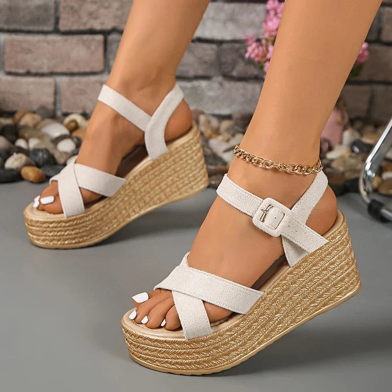 Cross Band Chunky Platform Sandals Women 2025 Plus Size High Heeled Sandals Woman Ankle Buckle Summer Wedges Sandalias Mujer 42