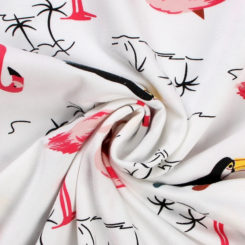 Casual Flamingo Print Pajama Set For Women Short-Sleeve Round Neck Top And Shorts Trendy Sleepwear Nightwear Can Be Worn Outside
