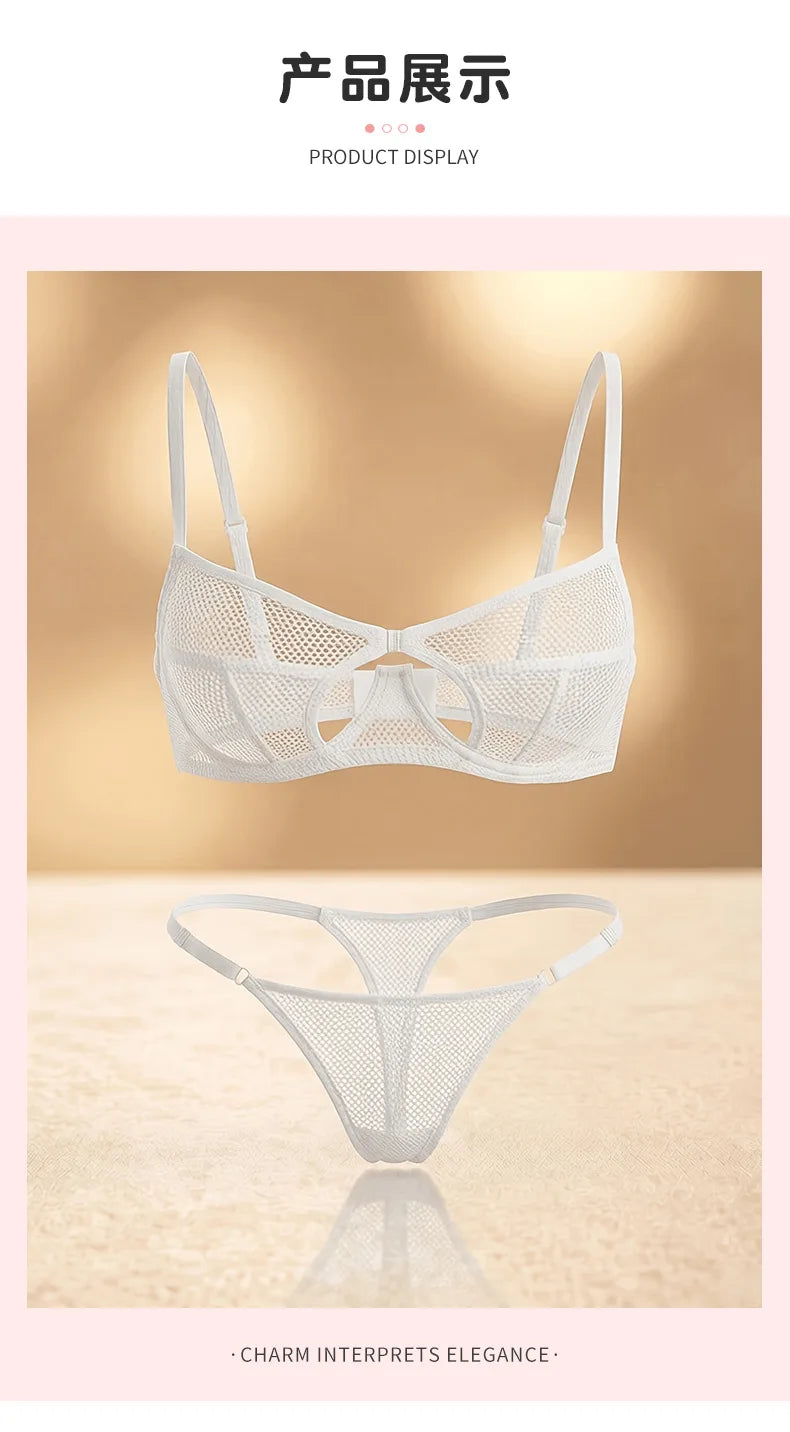 French Style Sexy Embroidered Transparent Underwear Set V-Neck Design Anti-Sagging Breathable Bra And Panties Ensemble