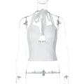 FDYOUI Sexy Hollow Out Corset Tops for Women Halter Backless Bandage Skinny Camisoles Lady White Black Cropped T-shirt Clubwear