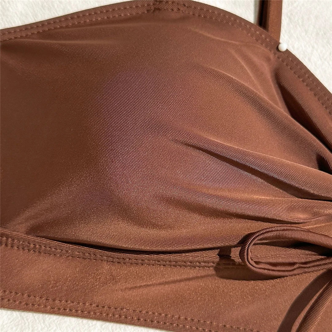 Wrinkled Knotted Shorts High Waist Bikini Female Swimsuit Women Swimwear Two-Pieces Bikini Set Bather Bathing Suit Swim V6197