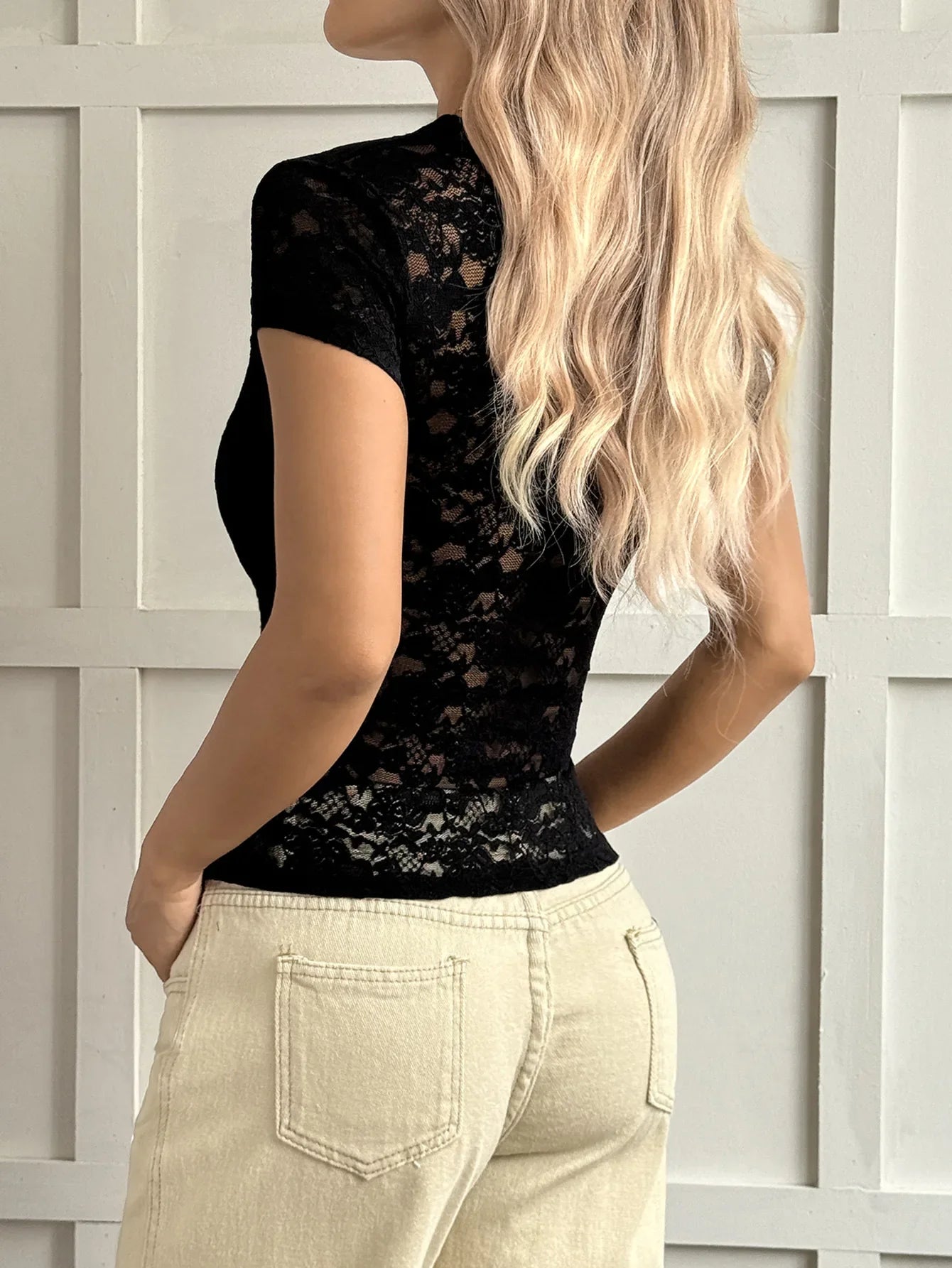 Phantasy Women's Lace Short Sleeve Shirt Sexy Hot Girl Y2K V-Neck Slim Top Bow Knitted Low Cut Short Top Summer Women Clothing