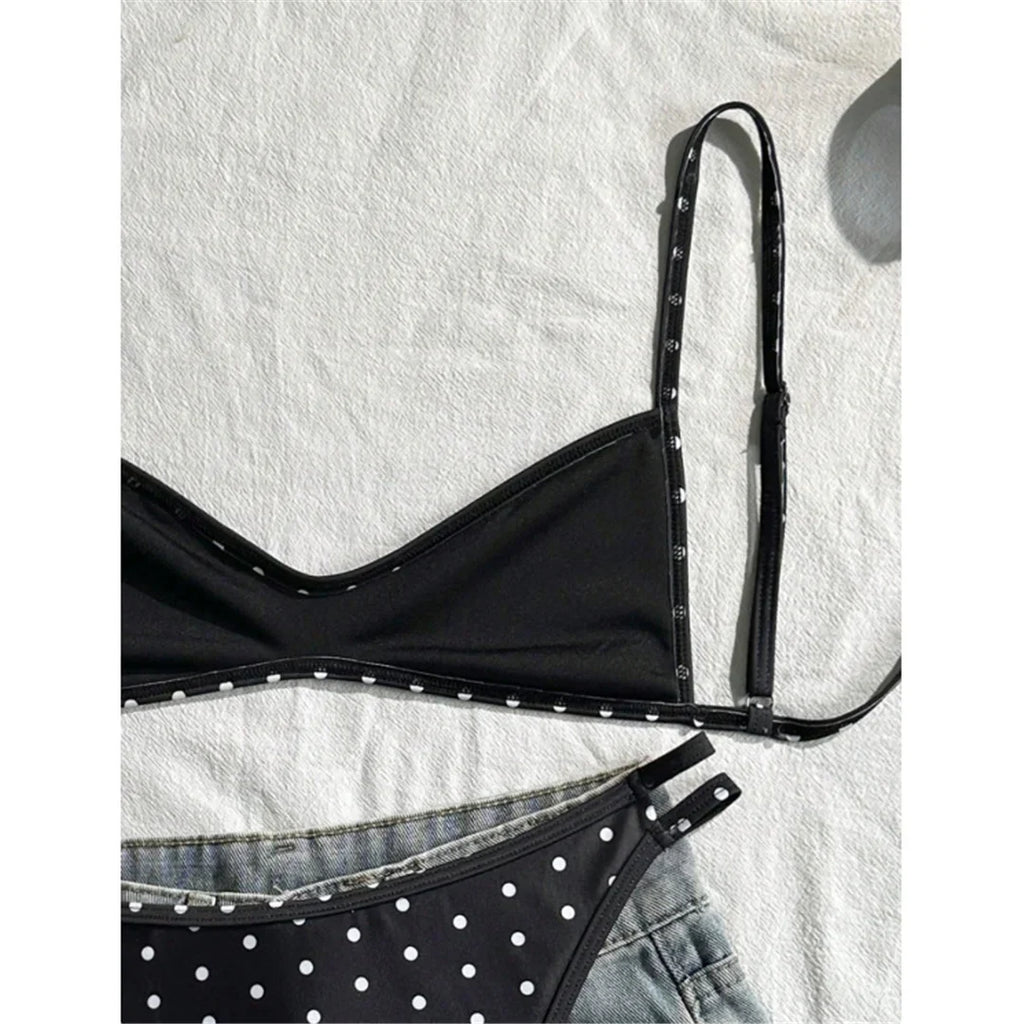 S - XL Polka Dot V Neck Bikini Women Swimwear Female Swimsuit Two-pieces Bikini set High Leg Cut Bather Bathing Suit Swim V8147