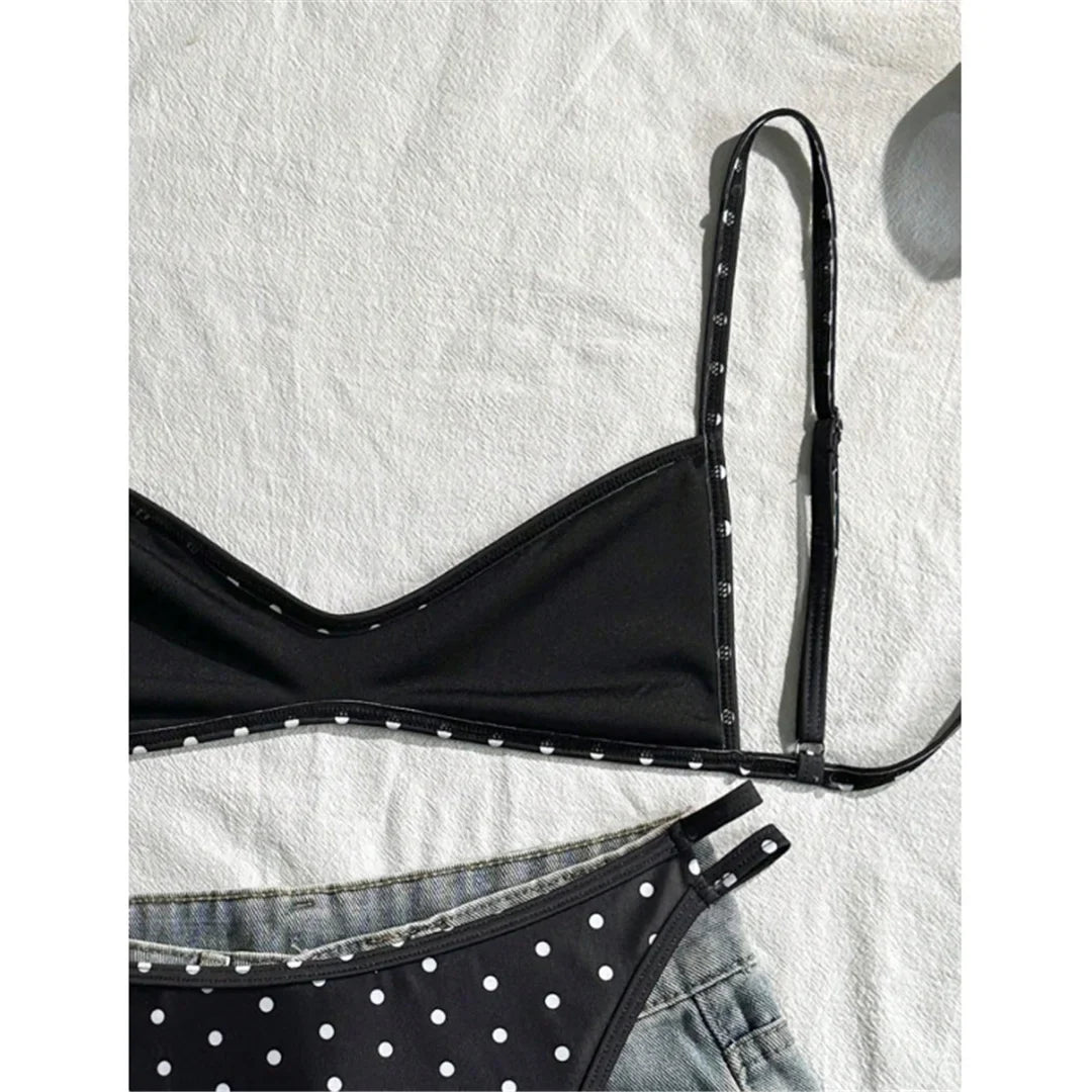 S - XL Polka Dot V Neck Bikini Women Swimwear Female Swimsuit Two-pieces Bikini set High Leg Cut Bather Bathing Suit Swim V8147
