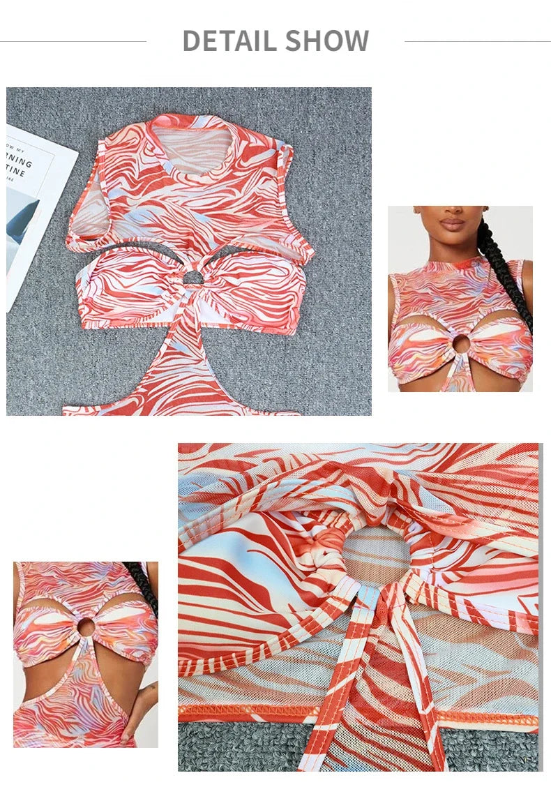2026 New Sexy One Piece Swimsuit Swimwear Women Gradient Print Hollow High Waist Highly Elastic One-piece Bathing Suit Beachwear