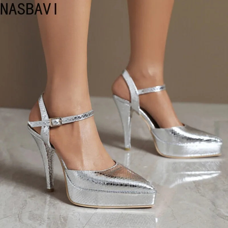 NASBAVI Women's Stilettos Platform Pointed Toe Pumps Shoes High Heels Pumps Ankle Strap Shoes Sexy Party Comfy Women Shoes