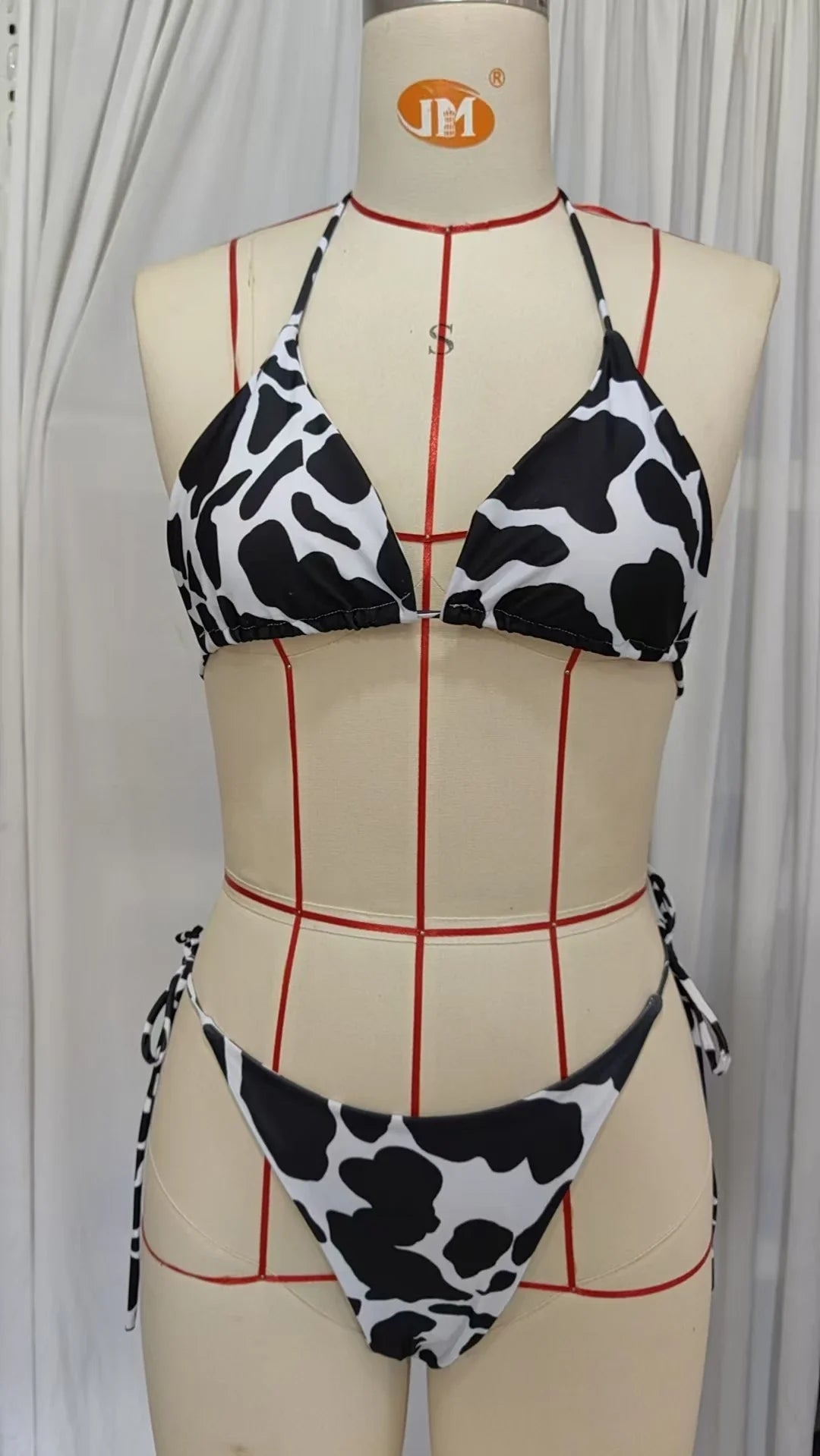 New Style Cow Print Lace-Up Halter Neck Sexy and Fashionable Women's Two-Piece Bikini Swimsuit