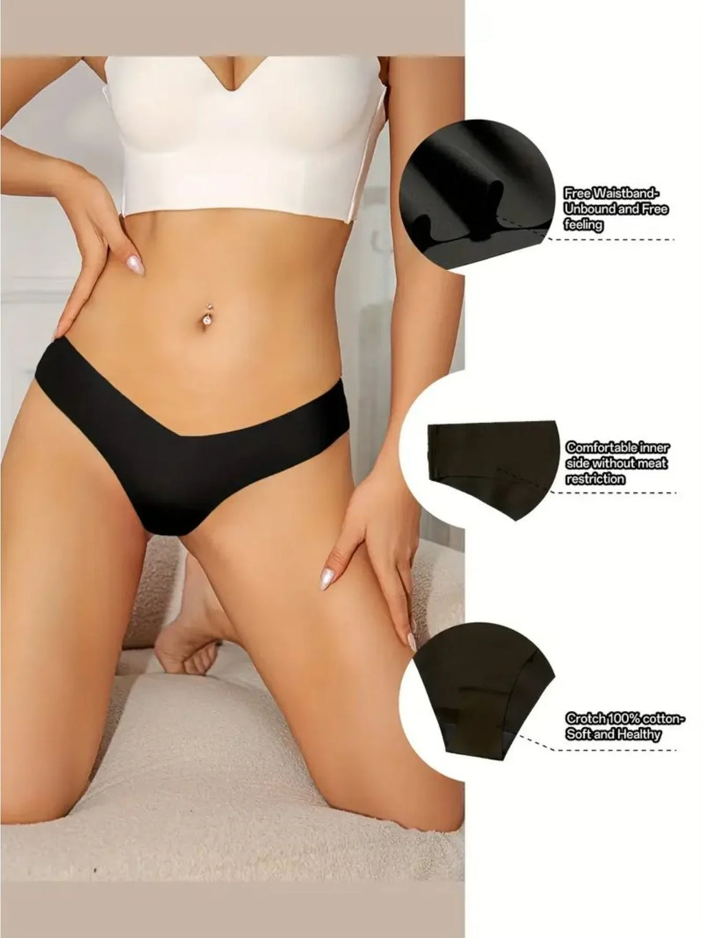 6 Pcs/Set Women's V-Waist Low-Rise Cotton Bikini Briefs - Seamless, Skin-Friendly, 100% Cotton Crotch, 8 Solid Colors, S-XL