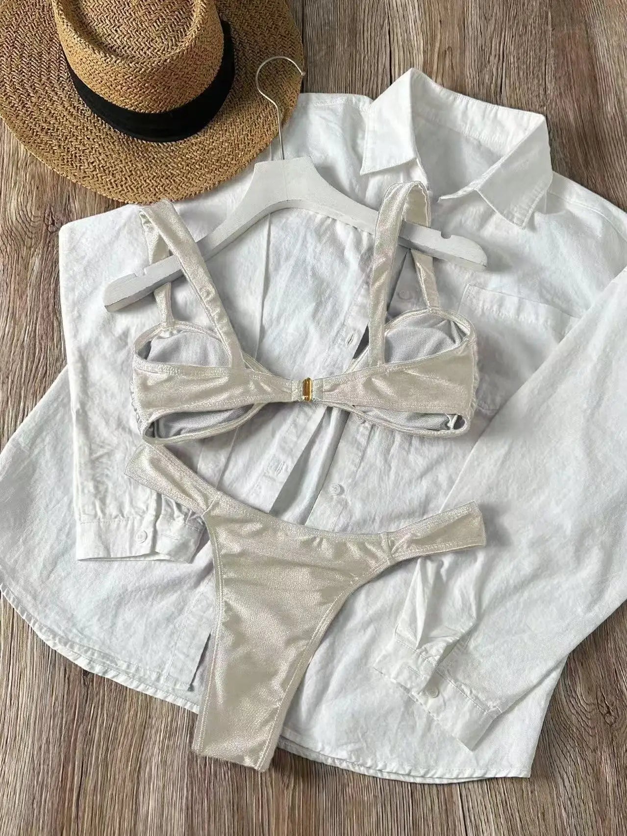 Sexy Metal Shell Ornament Bikini Set 2026 Women Hot Pink Pleate Push Up Bra Thong Swimsuit Summer Bathing Suit Micro Swimwear