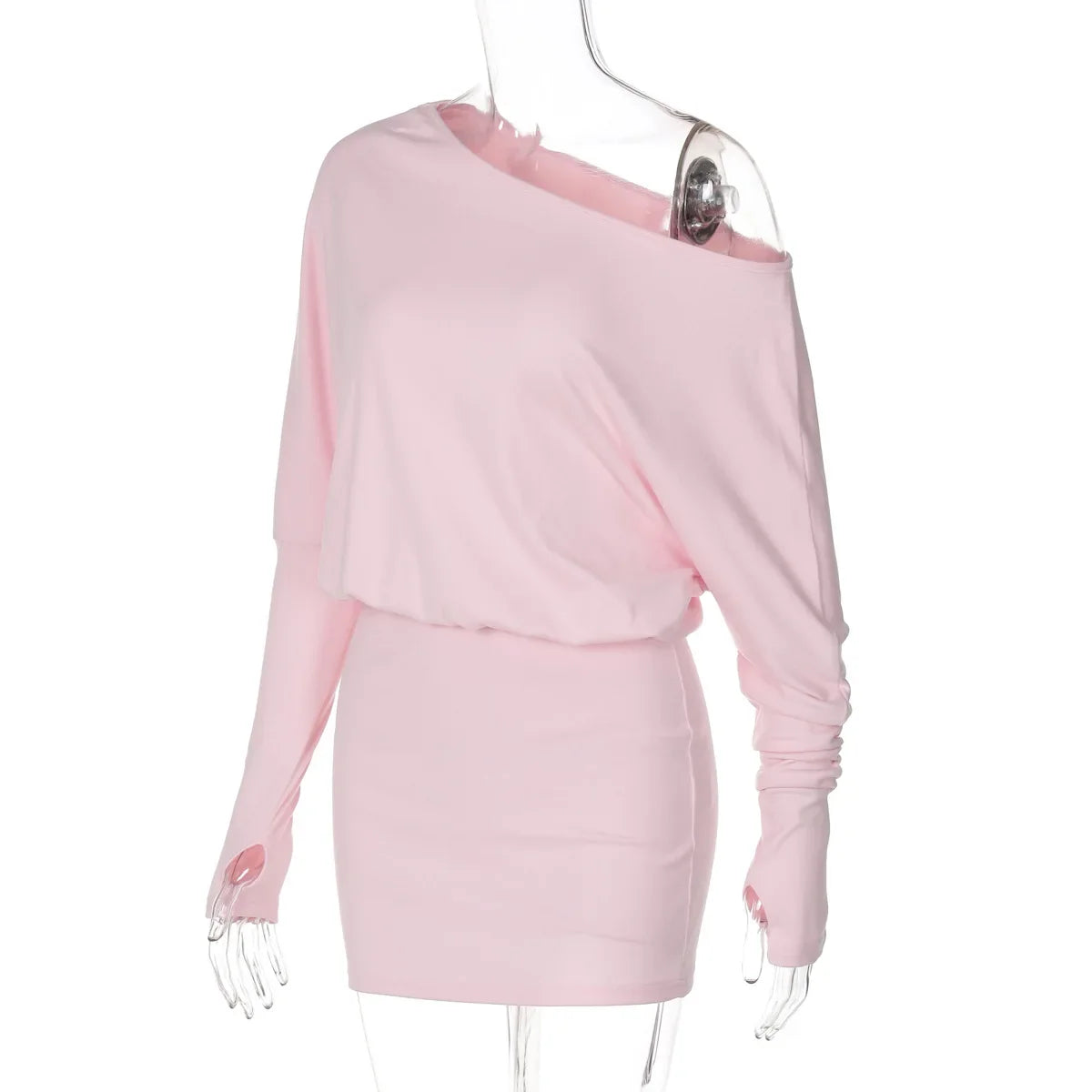 Woman Clothes Diagonal Collar Long Sleeve Package Hip Short Dress Streetwear Black Pink High Waist Tunics Slim Party Dresses