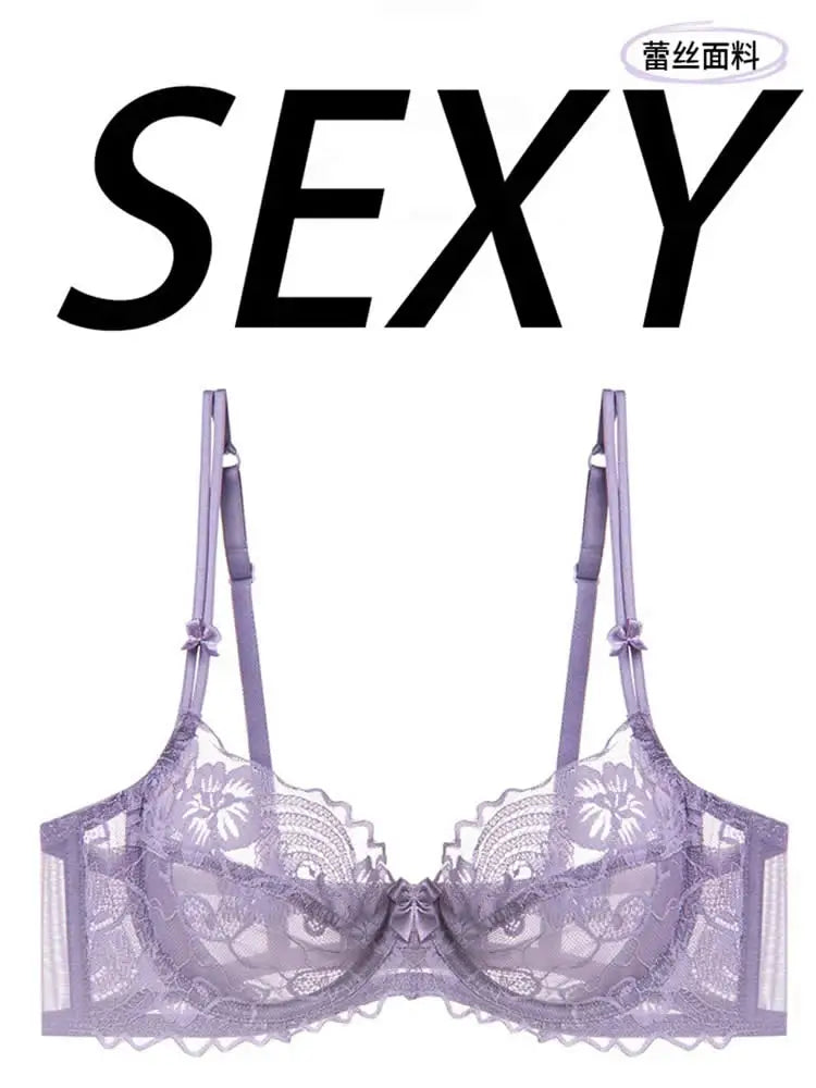 Ultra Thin Lingerie Set, French Lace Underwire Bra for Large Boobs Push Up & Gather, Sexy Pure Design, Breathable Comfort MOYISU