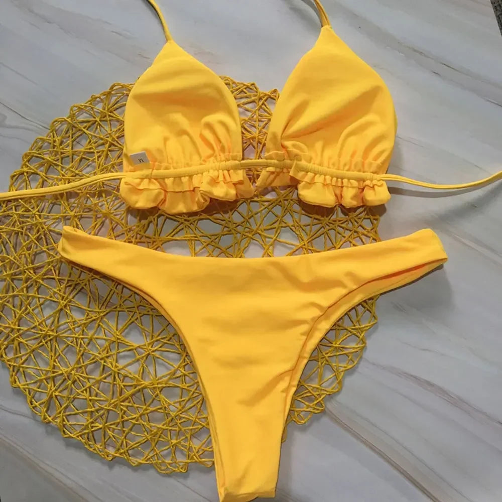 Summer Brazilian Bikini Set for Women Sexy 2 Pieces Set Push-up Swimwear Bandage Top Thong Bathing Suit Swimsuit Beachwear
