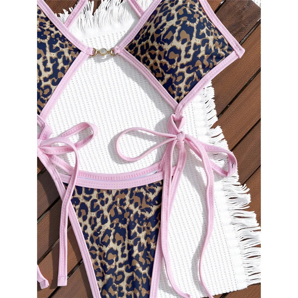S - XL Leopard Extreme String Mini Micro Thong One Piece Swimsuit Women Swimwear Female Padded Bather Bathing Suit Swim K7067