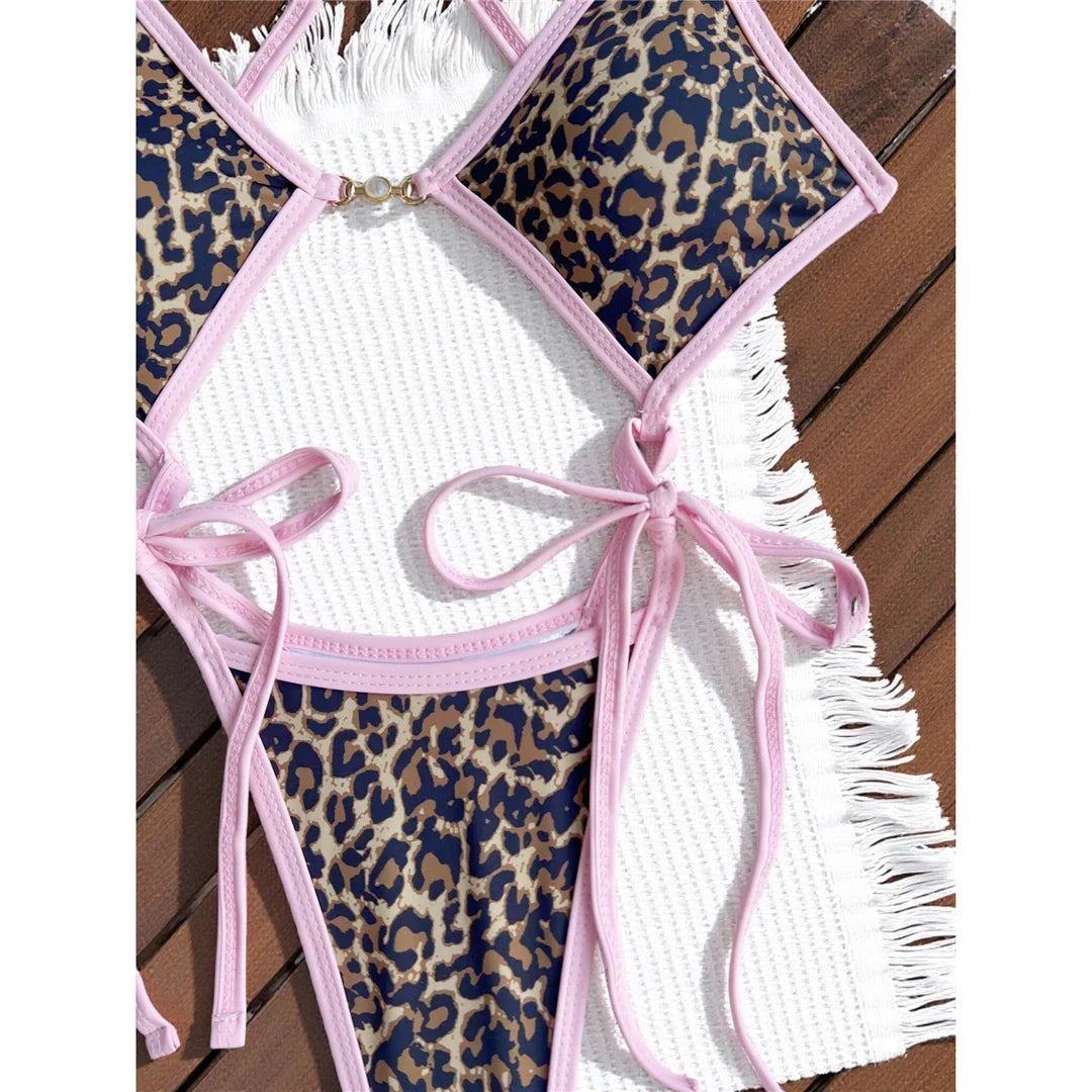 S - XL Leopard Extreme String Mini Micro Thong One Piece Swimsuit Women Swimwear Female Padded Bather Bathing Suit Swim K7067