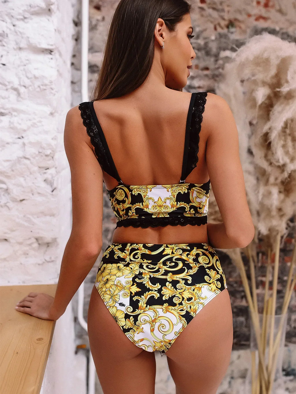 Bikini 2026 Sexy Lace Straps High Waist Swimwear Swimsuit Women Push Up Print Bikini Set Bathing Suit Beach Bikini Taille Haute