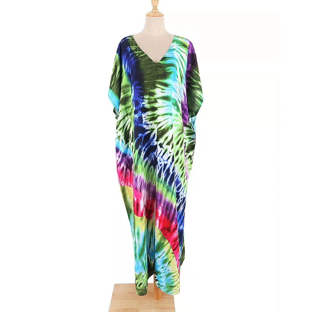 2026 New Colorful Kaftan Tunic Beach Dress Beach Wear Beachwear Beach Cover Up Cover-upsLoose Maxi Dress Female Women V4428