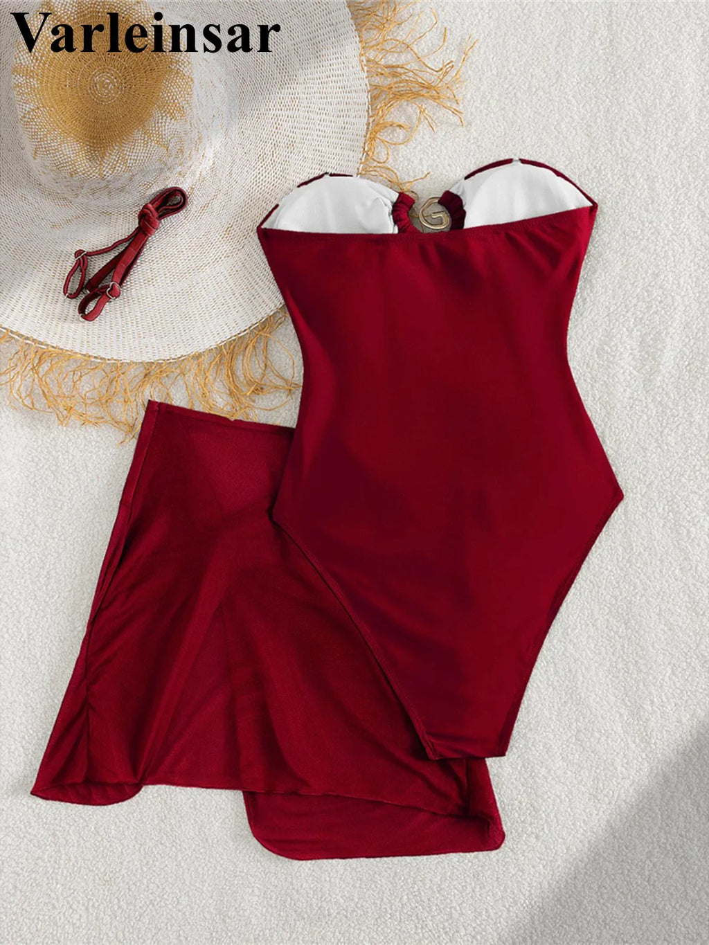 XS - L 6 Colors One Piece Swimsuit Female With Skirt Cut Out Women Swimwear Bandeau Metal Ring Bather Bathing Suit Swim V8108