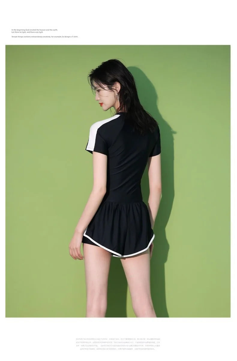 New Women's Swimsuit, One-piece Coverage Slimming Effect  Conservative Sports Style Hot Spring Flat Leg Pants Swimsuit Plus Size