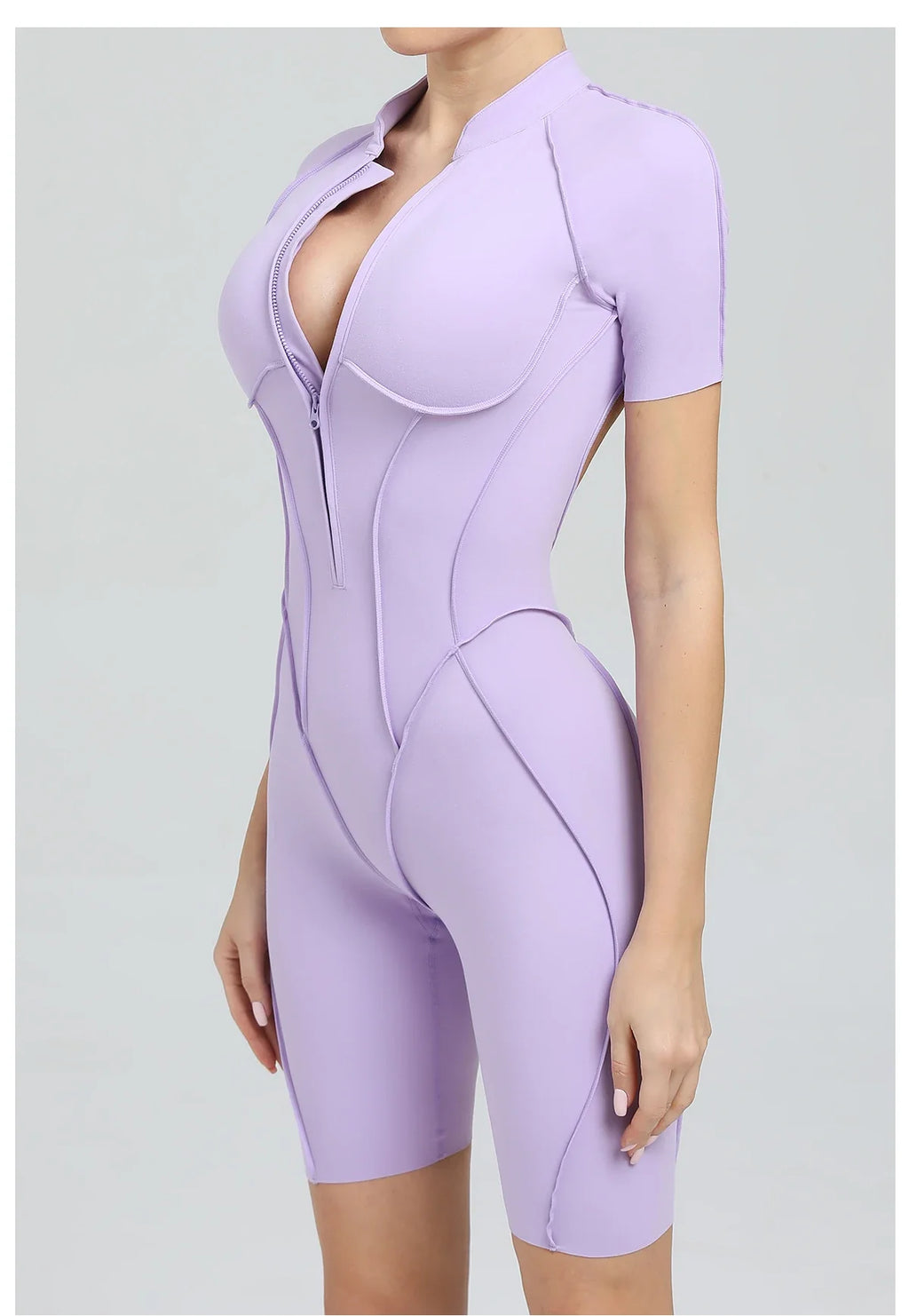 Summer Zipper Workout Jumpsuit Sports Overalls Women Running Fitness Short Sleeve Yoga Bodysuit