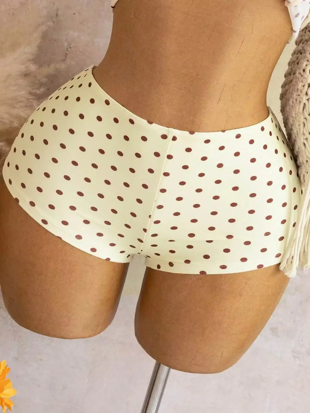 Vintage Yellow Polka Dot Print Bikini Set 2026 Women Metal Sun Ornament Mesh Tank Top High Waist Swimsuit Bathing Suit Swimwear