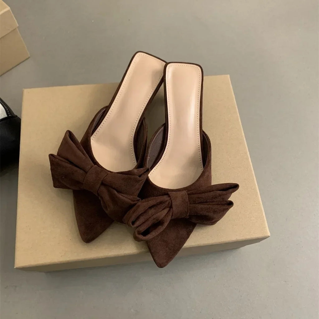 2026 New Women's Summer Butterfly-knot Low Heel Slippers Elegant Open Toe Party Dress Shoes Fashion Outdoor Ladies Slides
