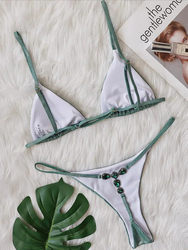 Extreme Mini Micro G String Bikini Leopard Diamond Bikini Women Swimsuit Female Swimwear Two Pieces Bikini Set Bathing Suit Swim