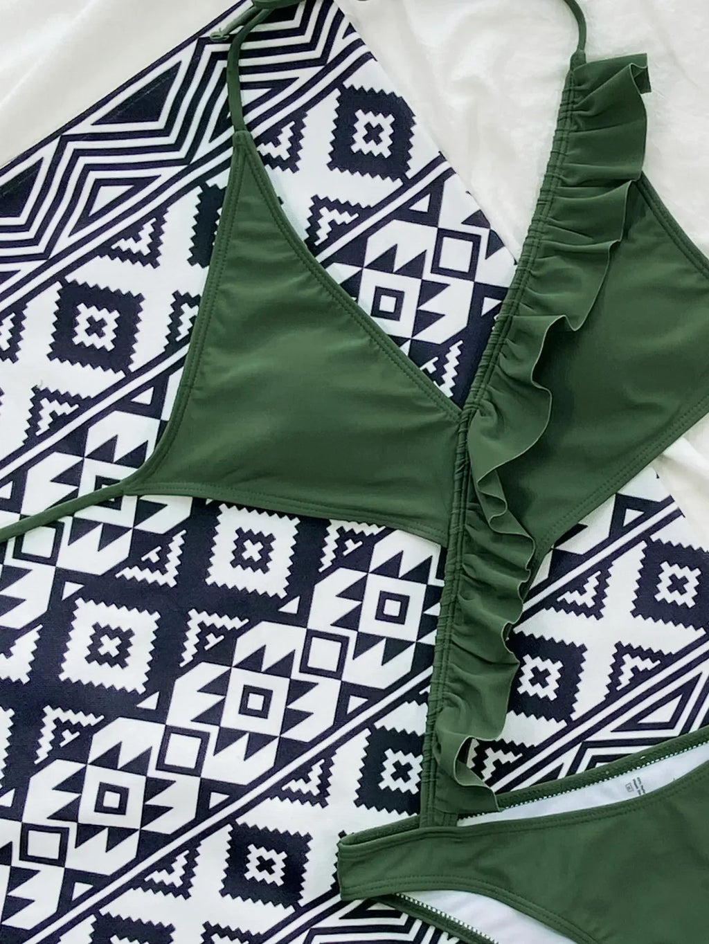 Sexy One Piece Swimsuit Swimwear Women Solid Ruffled V-neck Halter Backless Army Green Bathing Suit Beachwear Banadores Mujer
