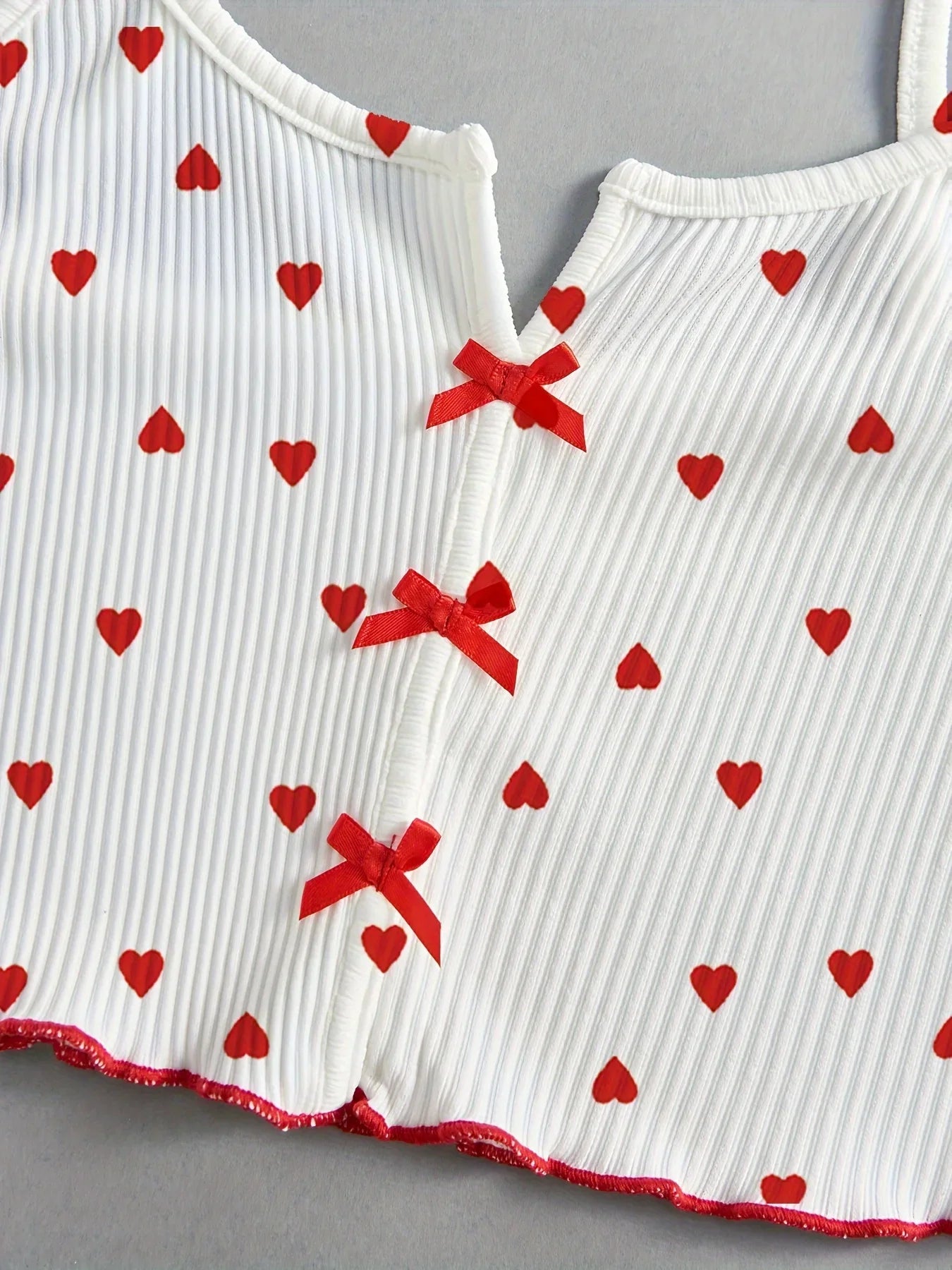 Valentine's Day Love Print Bow Dipped Crop Tops and Shorts Set Women Sexy Pajamas Sets Summer Casual Loungewear Home Clothes