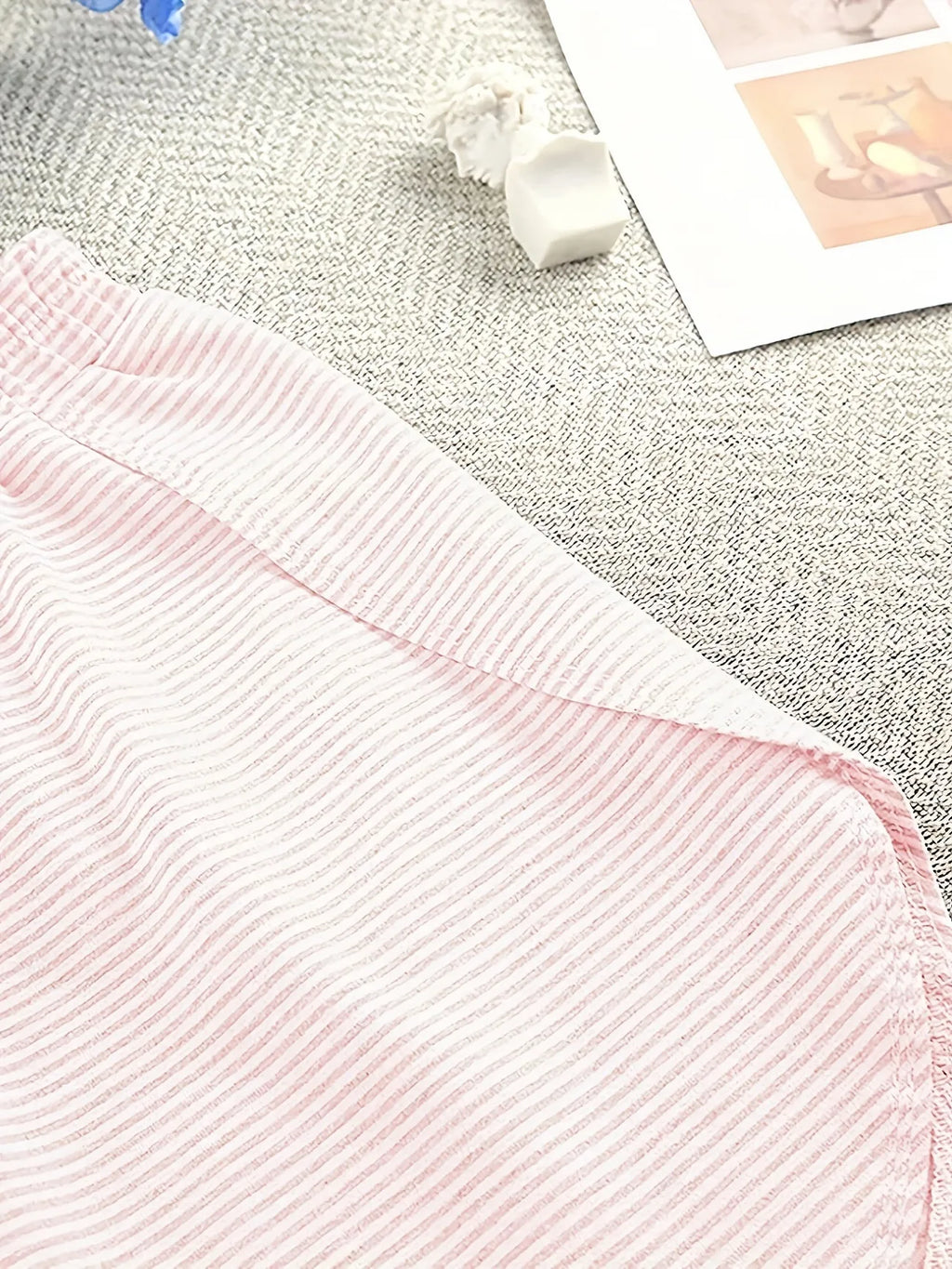 Women Striped Pajama Set 2pcs Short Sleeve Crop Top Elastic Waist Shorts Soft Summer Loungewear Home Sleepwear