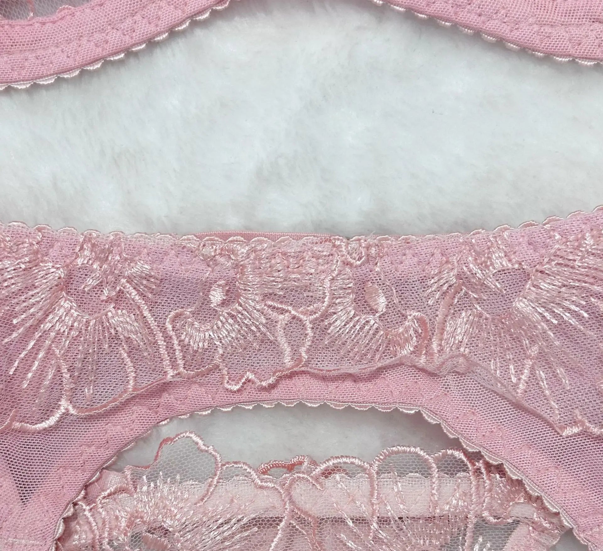 sexy lingerie embroidered see-through mesh bra with underwire four-piece set
