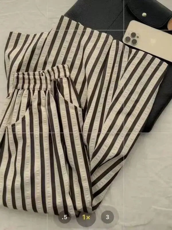 Retro Chic Solid Color Striped Skirt For Women In Summer, High Waisted And Slimming A-line Mid Length Umbrella Skirt Casual OHS8