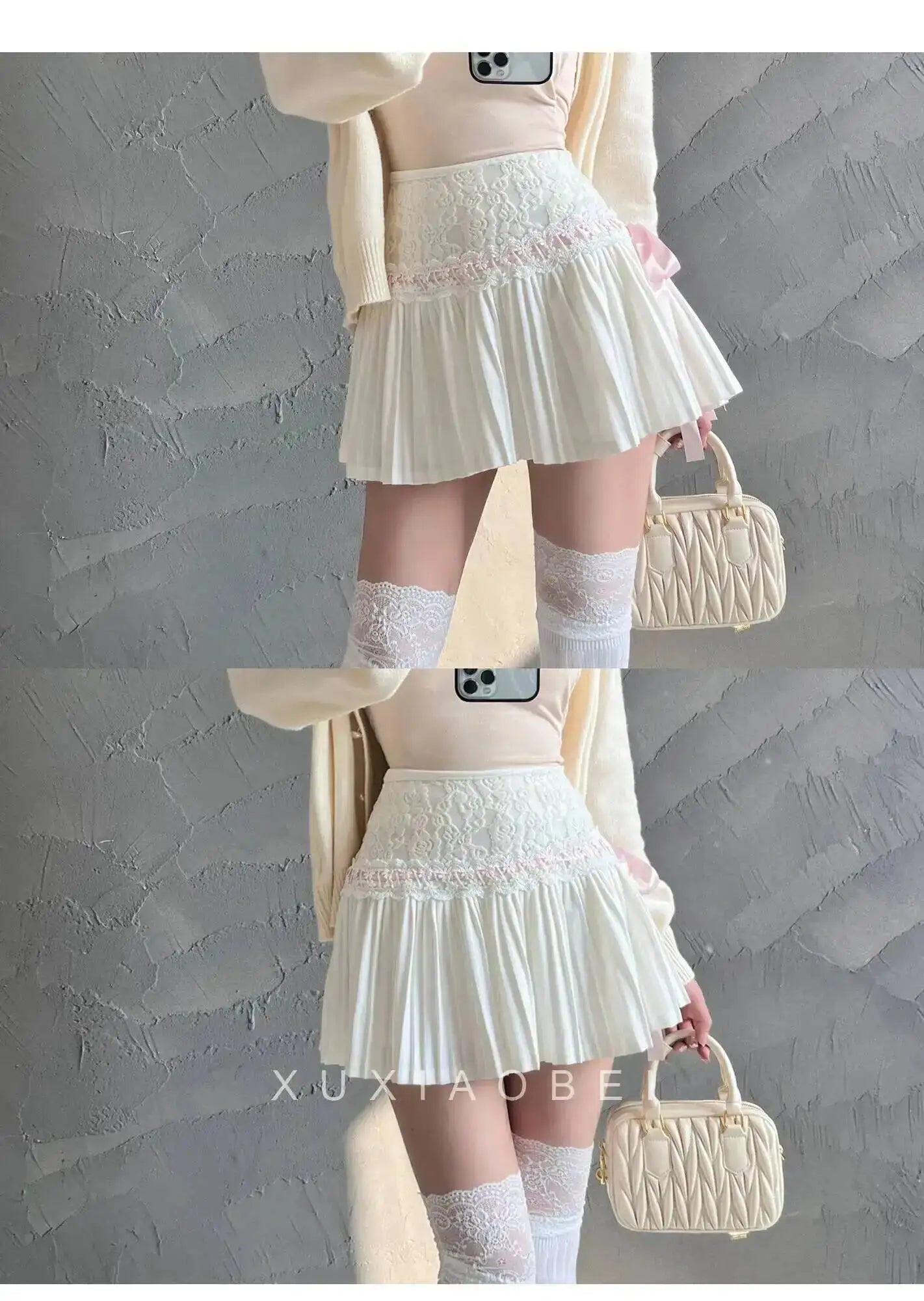 Design Sense Pure Love Girl Pink Cake Skirt Exquisite Sweet Lace Splicing Pleated Skirt Short Skirt Sweet Korean Women 2QEB