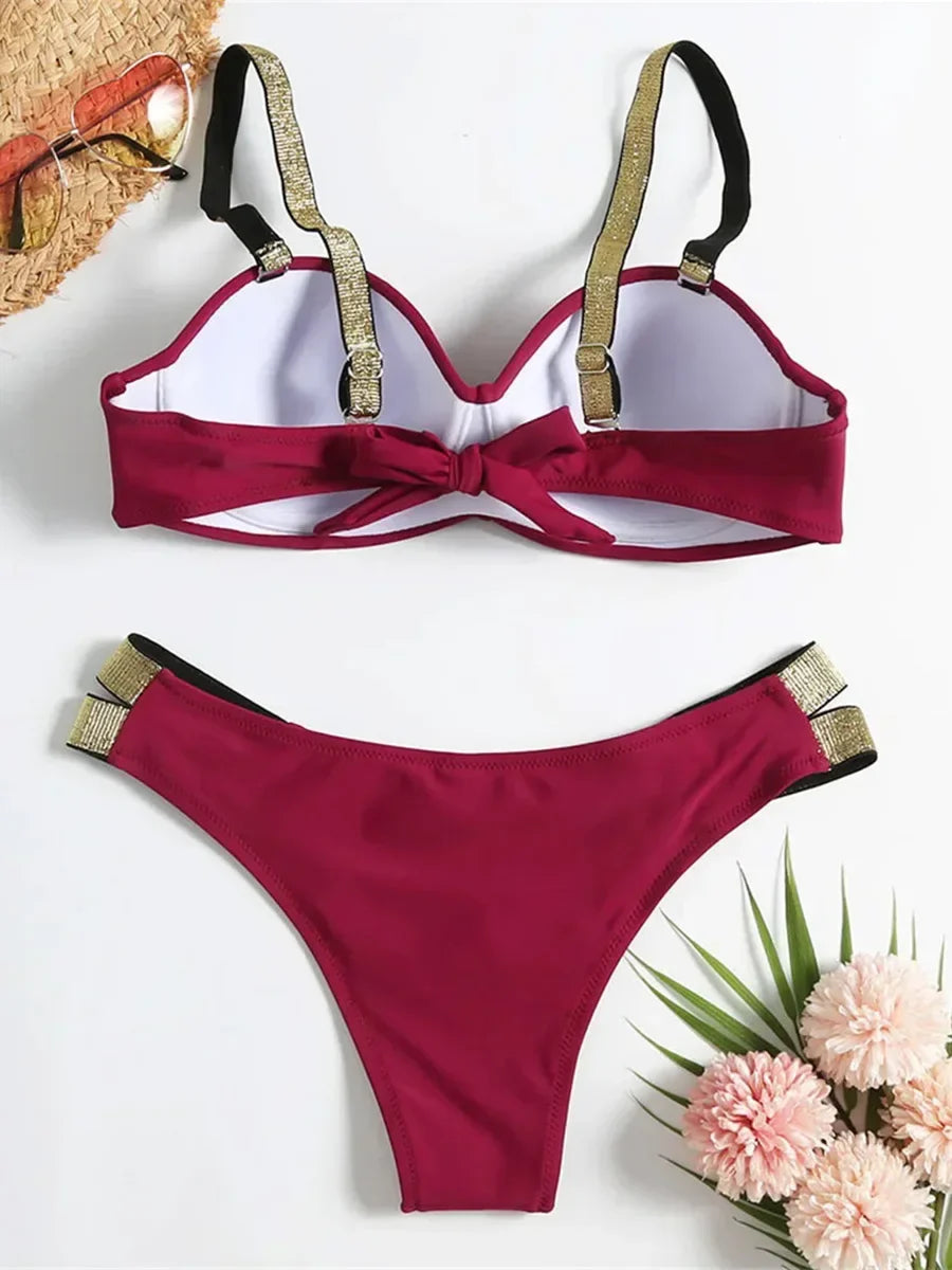 Underwired Push Up Bikini Women Swimsuit Female Swimwear Two-pieces Bikini set With Bra Cup Bather Bathing Suit Swim Beachwear