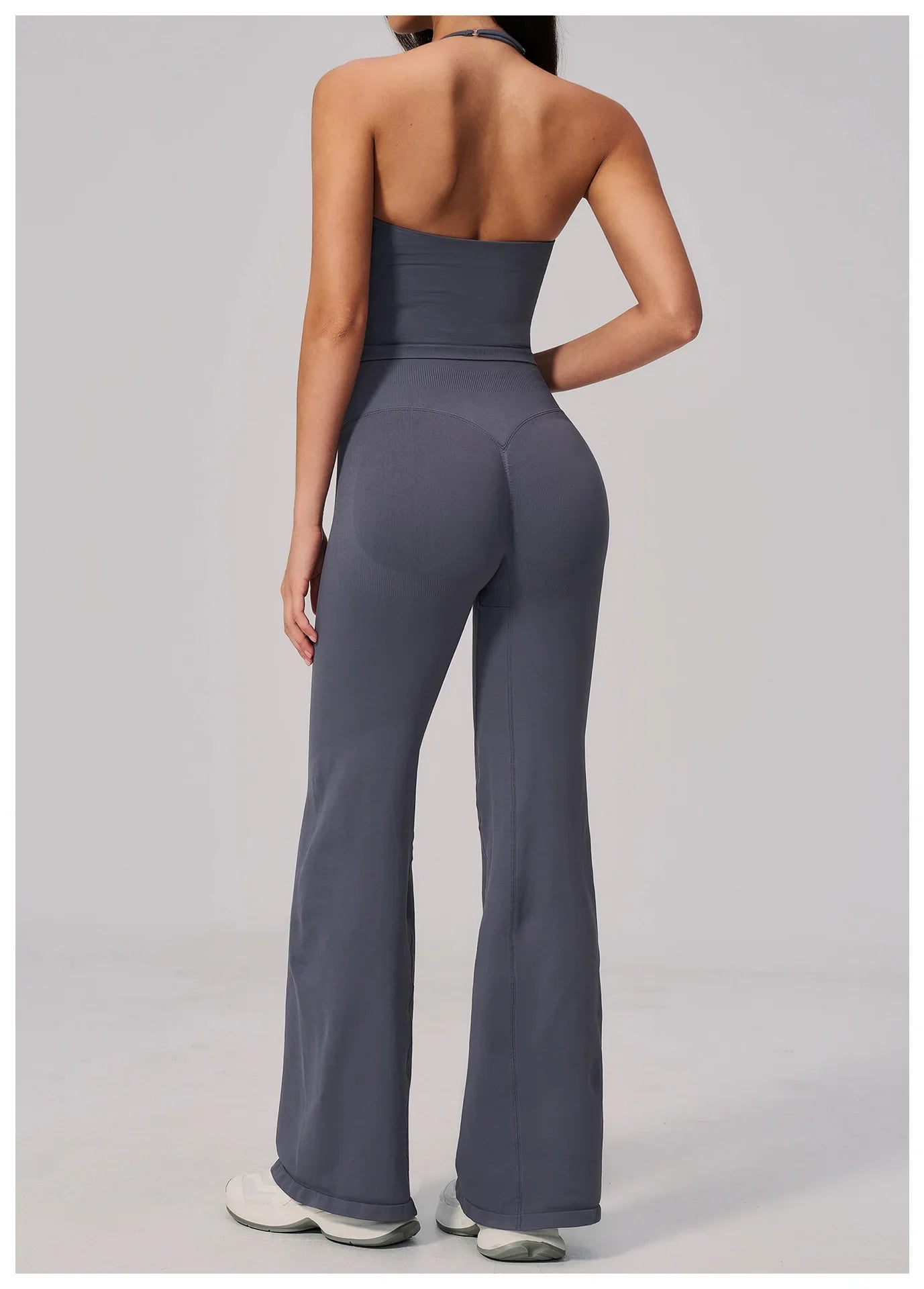 New Yoga Sets Women Summer Seamless Thread Hanging Neck Sports Vest Exercise Fitness Suit High Waist Wide Leg Pants Tracksuit