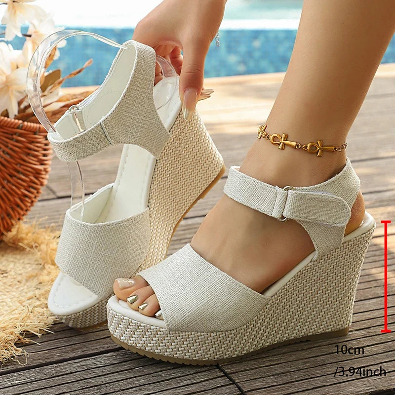 Summer Chunky Wedges Sandals for Women 10Cm Super High Heels Sandals Woman 2026 Casual Ankle Strap Platform Sandles Plus Size 43