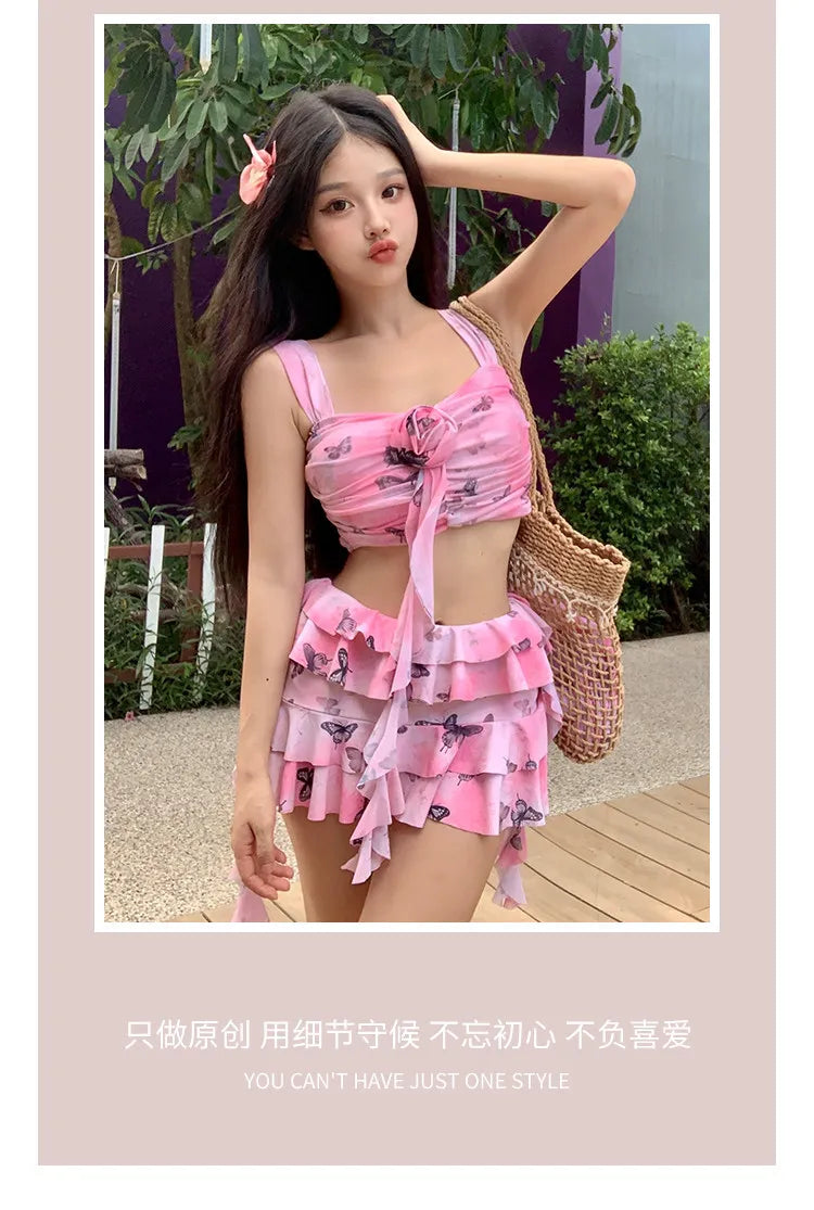 Swimsuit split skirt conservative small breast push up vacation swimsuit hot spring date romantic bikini