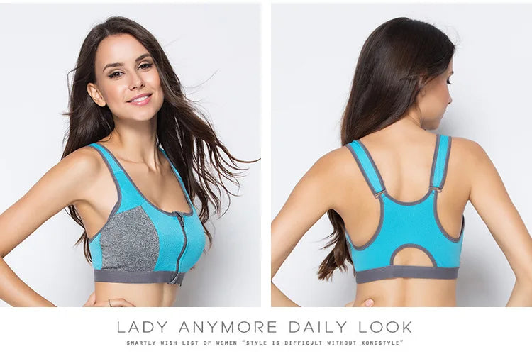 Sports Bra Women Front Zipper Double Inner Cup Push Up Patchwork Tops Female Yoga Fitness Shockproof Vest Sport Bras for Women