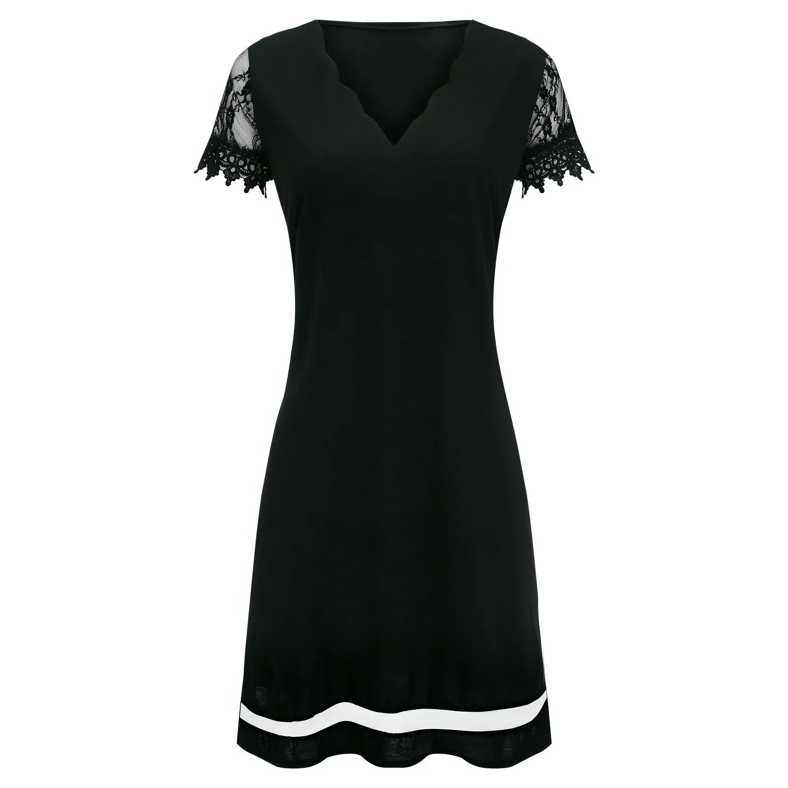 Womens Dresses Fashion Lace Mesh Patchwork Short Sleeve Bodysuit Clothes Elegant Temperament Party Knee Length Women Vestidos