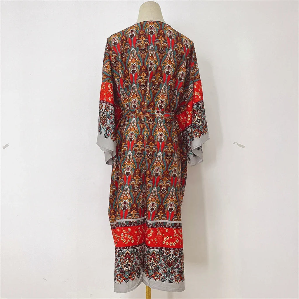 Printed Long Sleeve Crochet Knitted Cardigan Tunic Beach Cover Up Cover-ups Beach Dress Beach Wear Beachwear Female Women K7203